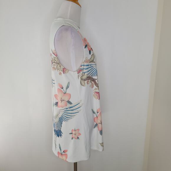 Gaze USA Tank Chocker Neck Cutout Crane Floral Print Swing Shape Women Small - Picture 2 of 11